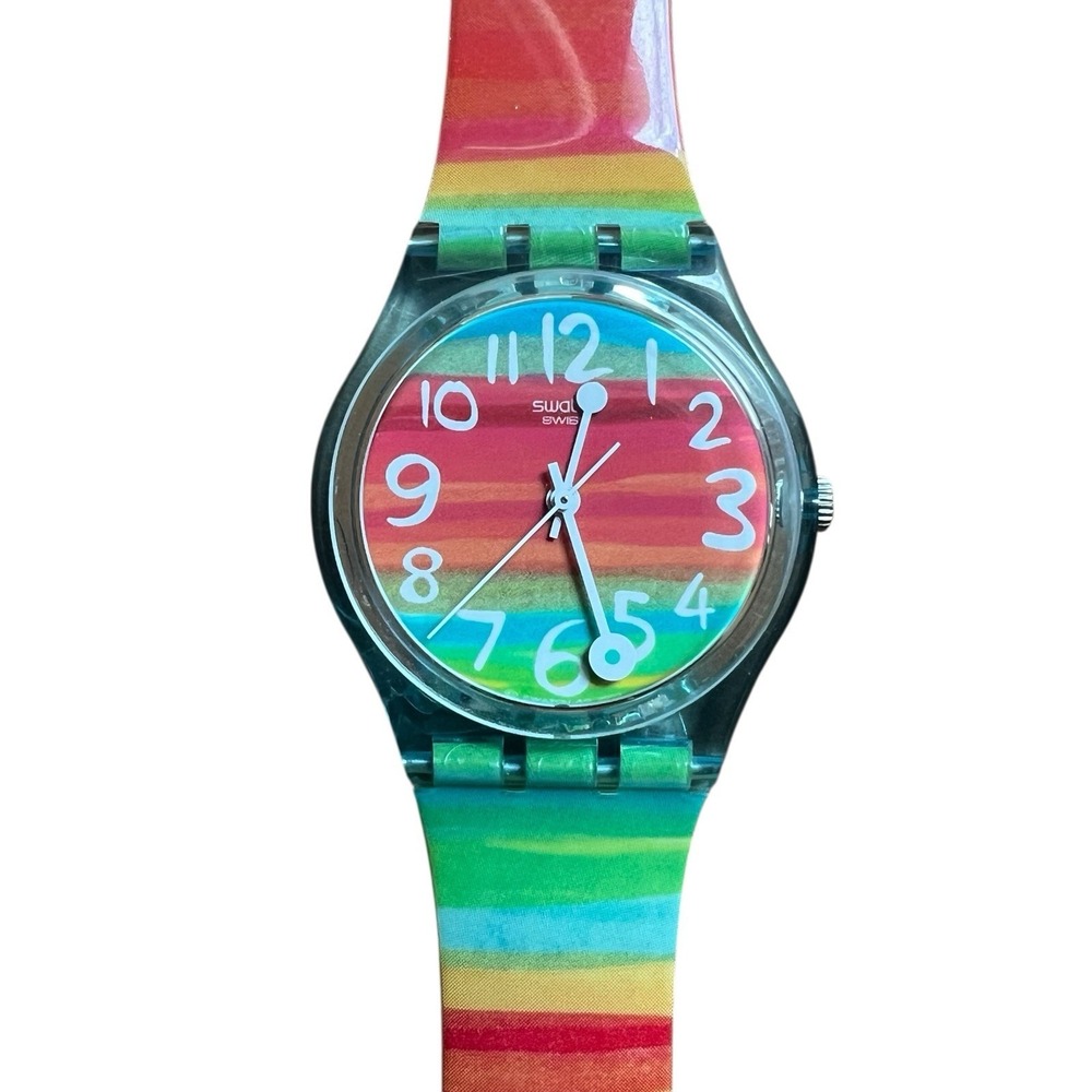 Swatch GS124 Color The Sky Rainbow Watch Clear Case Swiss Quartz 33mm Working